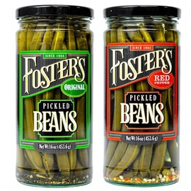 Foster's Pickled Green Beans, Variety Pack, Original and Red Pepper, 16oz, 2 Pack, Traditional Pickled Vegetables Recipe for over 40 years, Low Calorie Snack, Gluten Free, Fat and Preservative Free