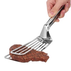 Stainless Steel Spatula Tongs for Cooking Fish Gripper Handy Pizza Clip Slotted Double Spatula Grill Tongs Metal Spatulas for Kitchen Use Fish Spatula