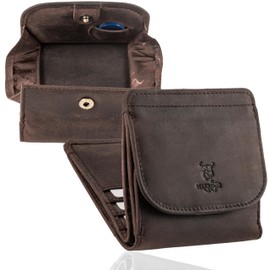 MATADOR Kleine Wiener Box Mini Purse Wallet Men's Small Leather Small Purse Women's with RFID Blocker Purse with Gift Packaging, dark brown, Vintage