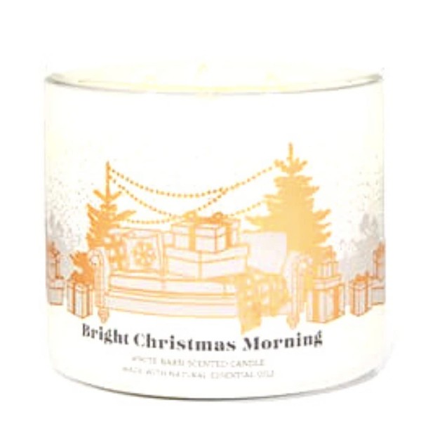 Bath & Body Works, vela blanca de 3 mechas con aceites esenciales, 15 onzas, brillante por la mañana de Navidad (la obra de arte varía