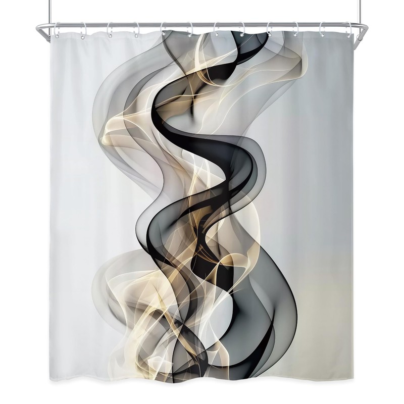 Riyidecor Abstract Black Gold Shower Curtain 60Wx72H Inch Modern Luxury