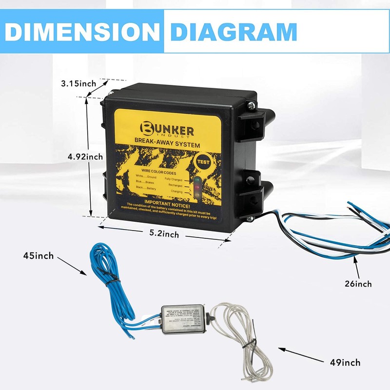 BUNKER INDUST Trailer Brakes Breakaway Kit with Charger, LED Indicator,