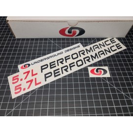 5.7L Performance Decals (2-Pack) Hemi V8 Hood Fender Racing Stickers Fits 2005+ Challenger Charger Ram Durango R/T 300C (Gloss Black & Red, 3/4" H x 11.5" L)