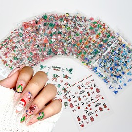 30 Sheets Christmas Nail Art Stickers 3D Self Adhesive Santa Claus Elk Snowman Christmas Tree Design Xmas Nail Decals Nail Art Supplies Winter Holiday Nail Stickers for DIY Xmas Manicure Decoration