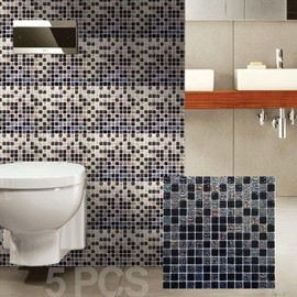 LSDECO 5 Sheets Glass Tiles Backsplash Mosaic Tile for Kitchen Bathroom Wall (Laguna Black Iridescent, 5 Sq.Ft)