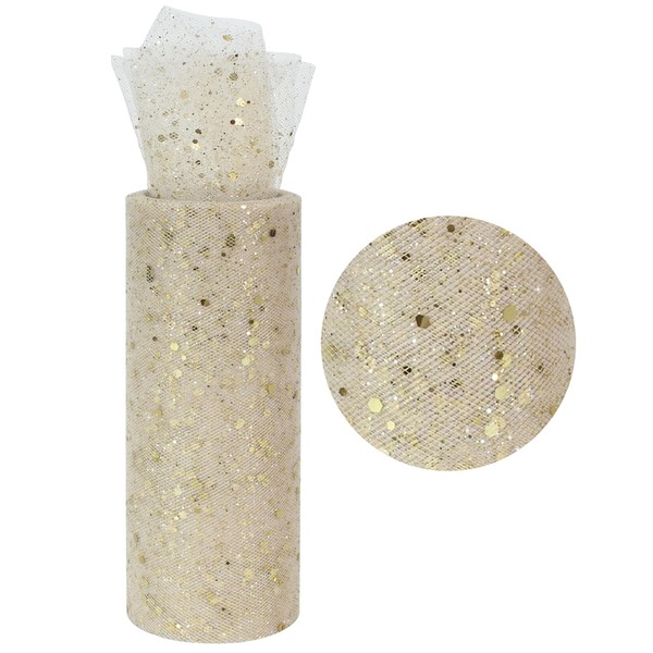 RIBBOOO Beige Glitter Tulle Fabric Rolls 6 Inch 10 Yards
