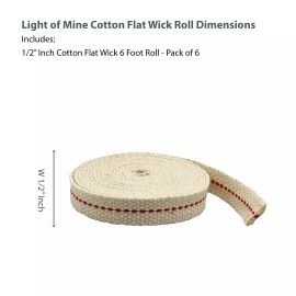 Light of Mine LOM - 1/2" Inch 6' Foot, 100% Cotton Flat Wick - 6 Pack, for Oil Lanterns