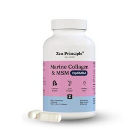 Zen Principle Suplemento de péptidos de colágeno marino en polvo con OptiMSM. Clínicamente probado para el cuidado de la piel. Pescado silvestre, sin 