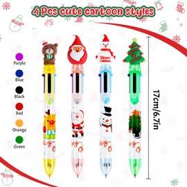 VEYLIN Christmas Multicolour Ballpoint Pens, Pack of 8, 6-in-1 Coloured Ballpoint Pen, Santa Claus Rollerball Pen, Retractable Shuttle Pen for Schools, Offices, Children