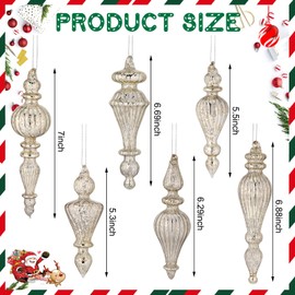 Suttmin 12 Pcs Crystal Glass Finial Christmas Ornaments Large Hanging Christmas Finials Hanging Christmas Tree Decorations for Xmas Tree Decoration Holiday Decor (Silver)