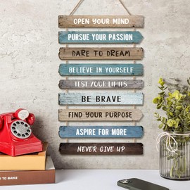 KAIRNE Set of 9 Inspirational Quotes Wall Art,Motivational Phrases Wall Sign,Inspirational Words Be Brave Wood Sign for Living Room,Positive Hanging Sign for Bedroom Kids Room Nursey Office Decor