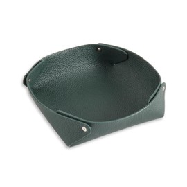 Bey-Berk Leather Valet Tray 7"x7" Valet Tray for Men and Women, Luxury Catch All Tray with Snap Closures, Foldable, Portable EDC and Travel Valet - Green
