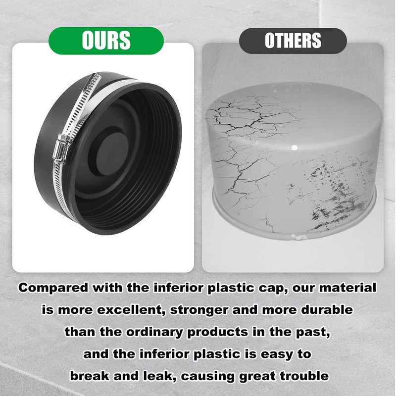 RULLINE 5" Flexible PVC Pipe Cap – w/Stainless Clamp, Black