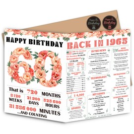 Blazeon 60th Birthday Card for Women Her, 60th Retro Floral for Her Birthday Card Gifts for Girls, Happy 60 Year Old Birthday Decorations, Double-Sided