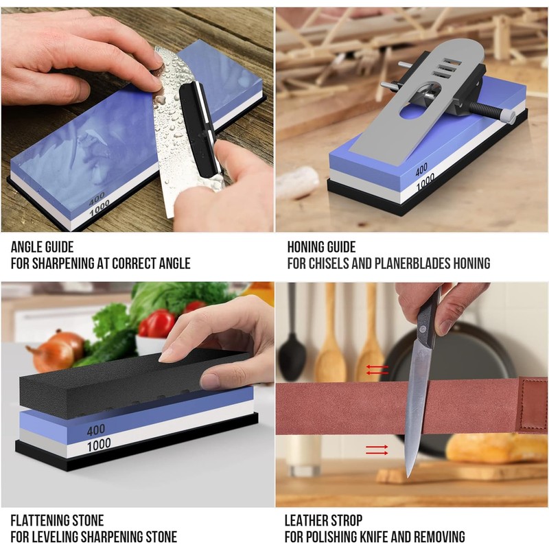 YeopAsda Knife Sharpening Stone Kit, Premium 4 Side Grit 400/1000