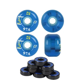 Printed Skateboard Wheels Soft Gel 97A Clear Blue 52mm x 36mm + ABEC 7 Bearings