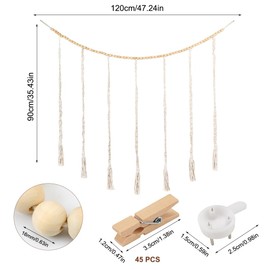 Photo Wall Hanging with 45 Removable Wooden Clips, Bohemian Photo Holder with Clips for Hanging, Beads Collage Photo Wall, Christmas Decoration Picture Frame with Wooden Pegs, Photo Wall for Home