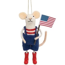 Bright Ideas Seasonal Decor Felted Mouse Critter Ornament Americana Party, White