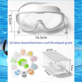 HSTWODE Swimming Goggles with Prescription 180° Panorama Swimming Goggles, Glasses Case, Swimming Cap, 10 Sets Nose Clip Earplugs, Adult Anti-Fog UV Protection Swimming Goggles (White, -3.5)