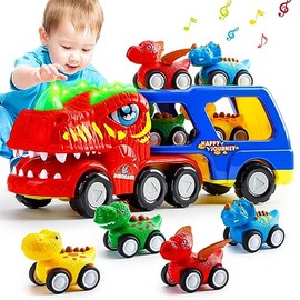 KmmiFF Toddler Toys for 2 3 4 Year Old Boys Gifts,5-Pieces Monster Truck Toys for Kids 2-4,Dinosaur Car Toys for Boys Age 2 3 4 5 6,Pull Back Cars for Toddler Toys for 2-5 Year Old Girl Birthday Gifts