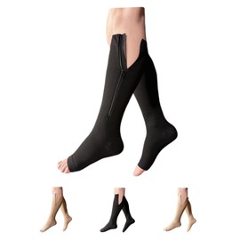 HealthyNees 30-40 mmHg Extra Firm Compression Closed Open Toe Wide Zipper Socks (5X-Large, Open Toe Black)