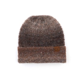 C.C Eco Friendly Recycled Winter Chunky Stretchy Knit Beanie Cap Hat (Ombre Brown Mix)