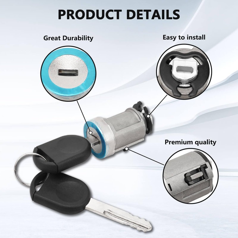 RAMATA Ignition Switch Lock Cylinder with 2pcs Transponder Chip Keys