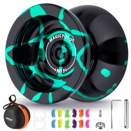 MAGICYOYO N11 Professional Yoyo, Responsive & Unresponsive Yoyo for Long Spin Time, Trick Yo Yo for Beginner and Adults, Metal Yo-Yo with 12 Strings, Weight Ring, Bearing Kit, Case (Black Green)