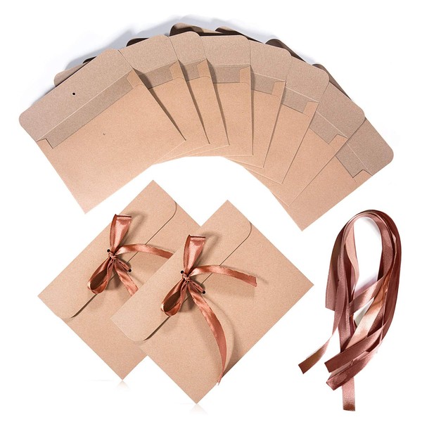 Vordas Pack of 30 Kraft Paper Envelopes, Vintage with Ribbon,