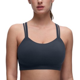 CRZ YOGA Softness Mold Womens Butterluxe U Neck Longline Sports Bras - Supportive Cross Back Double Strap Yoga Top D/DD Cup True Navy Medium