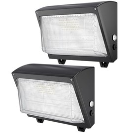 Pvilub LED Wall Pack Light: 120W 18000lm LED Security Flood Lighting with Dusk to Dawn Photocell - Glass Lens Outdoor LED Wall Lights 2Pakcs for Yard ETL Listed