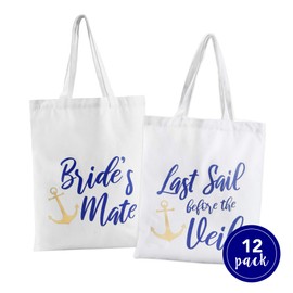 Nautical Bachelorette Party Canvas Bags | 12 Pack | Last Sail Before the Veil Bachelorette Party Supplies | Nautical Bachelorette Party Decorations