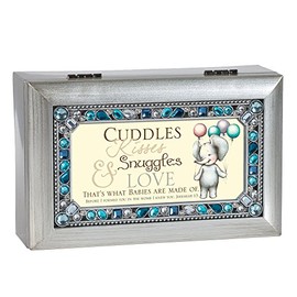 Cottage Garden Cuddles Kisses Snuggles Brushed Silvertone Jewelry Music Box Plays Jesus Loves Me