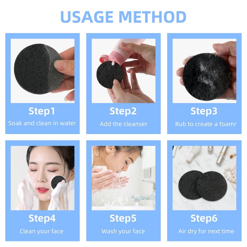 Spunspon 50-Count Facial Sponges Compressed Natural Cellulose Sponge Round Shape