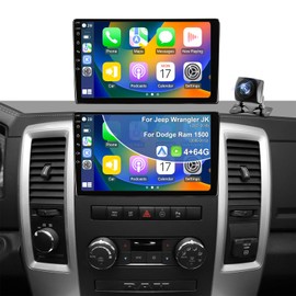 4G+64G Car Radio for Dodge Ram 1500 2500 3500 2009-2012, Jeep Wrangler JK Compass 2007-2018, 10 inch Grand Cherokee Car Stereo Touch Screen Wireless CarPlay Android Auto GPS FM DPS Back Camera WiFi