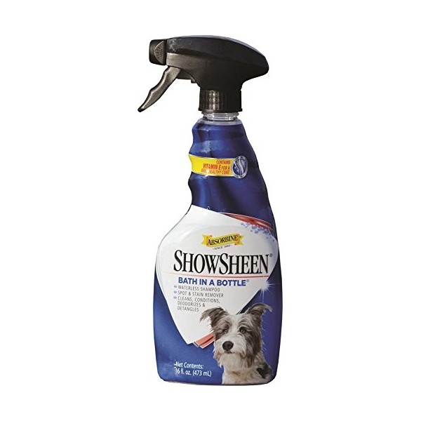 Absorbine ShowSheen Bath in a Bottle Waterless Shampoo for Dogs, 5-in-1 Formula: Clean, Condition, Deodorize, Detangle, Instant Spot Remover, 16oz Spray