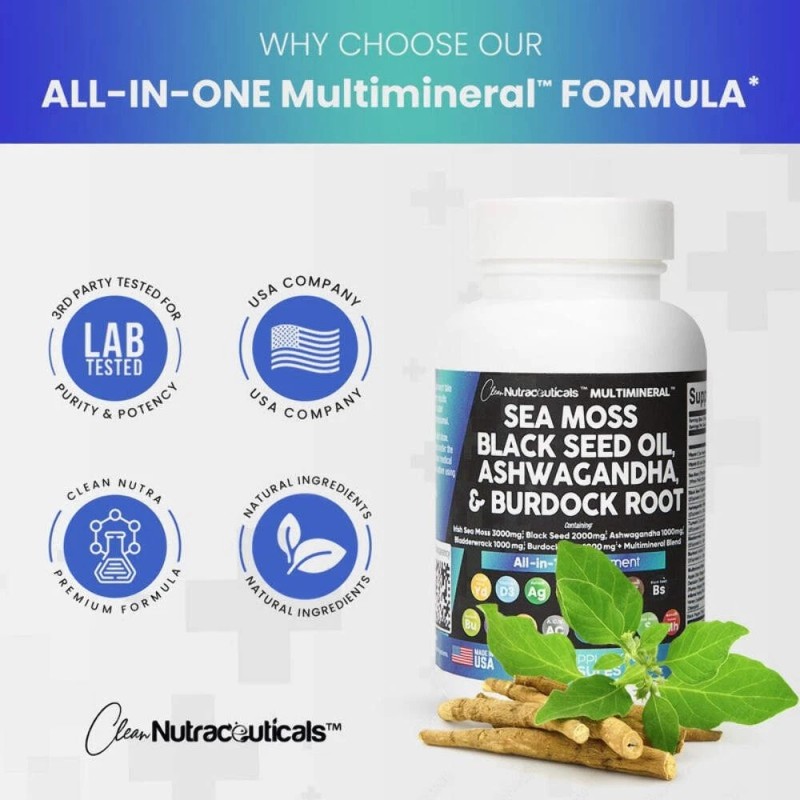 Clean Nutraceuticals MultiMineralâ„¢ Sea Moss Black Seed, 60 Capsules
