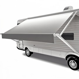 CYLAND RV Awning Fabric Replacement,Camper Trailer Motorized Awning Replacement for Motorhome,Heavy Duty Weatherproof 18.5oz Outdoor Vinyl RV Canopy 10'(Fabric 9'2") Grey Fade