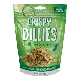 Fresh Gourmet Crispy Dillies Pickle Flavored Fried Cucumbers | 3.5 Ounce, Pack of 6 | Low Carb | Crunchy Snack and Sandwich Topper
