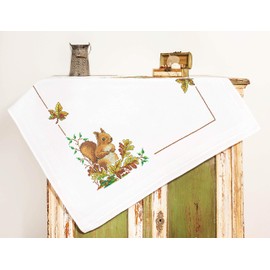 KAMACA Cross Stitch Pre-Drawn Cotton Complete Embroidery Kit with Embroidery Template Embroidery Kit for Self-Embroidery Adults (Squirrel MD 80 x 80 cm)