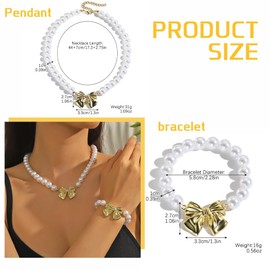 TTPSRY 2 Piece Jewellery Set with Necklace Bracelet Pearl Necklace Beads Set for Party Prom Wedding Festival Bows Bead Bracelet Gift for Women, Alloy Steel, No Gemstone