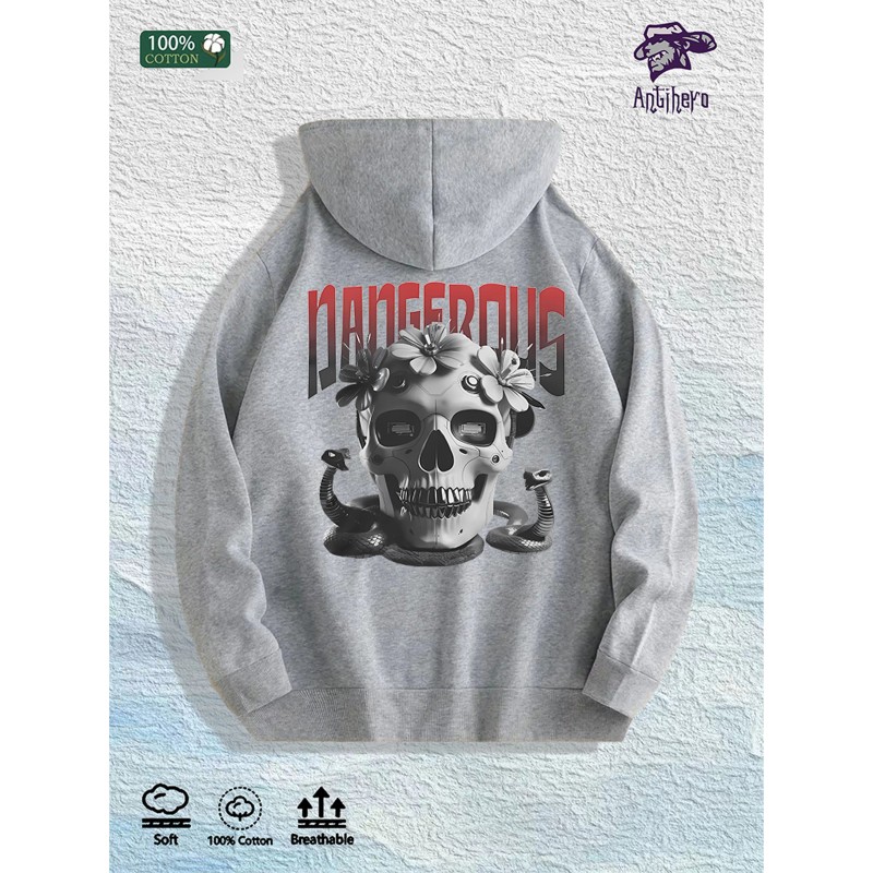 Antihero Dangerous Skull Graphic Hoodie 100% Cotton US Warehouse 7