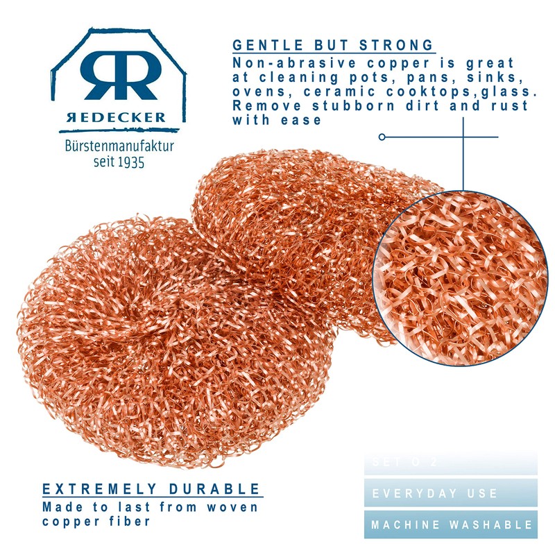 Redecker Real Copper Pot Scrubbers – Double-Layer Copper Scouring Pads
