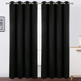 LEMOMO 100% Blackout Black Curtains with Black Liner/52 x 84 Inch/Set of 2 Panels Thermal Insulated Room Darkening Curtains for Bedroom