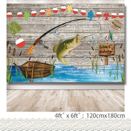 Rcoaror Gone Fishing Birthday Backdrop Wood O Fish Ally Baby Shower Background for The Big One 1st Birthday Fish Theme Supplies Go Fishing Party Decorations Kids Fisherman Favors 71X47inch