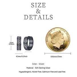 StoryEtain Norse Viking Earrings for Men Women 925 Sterling Silver Small Round Celtic Huggie Hoop Earrings Viking Jewelry Gifts