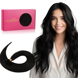 WENNALIFE Bonding Real Hair Extensions, 40 cm, 50 g, 50s Deep Black Real Hair Extensions with Keratin Bondings, U-Tip Hair Extensions, Invisible Extensions Real Hair