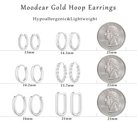 Moodear 6 Pairs Gold Hoop Earrings Set for Women 14K Gold Plated Hypoallergenic Thick Huggie Hoop Earrings Trendy Small Chunky Earrings Jewelry Gifts, Brass, No Gemstone