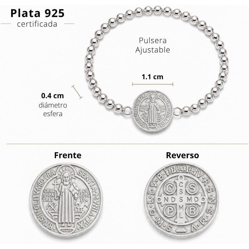 TClaudia Pulsera San Benito Plata 925 con Esferas para Mujer