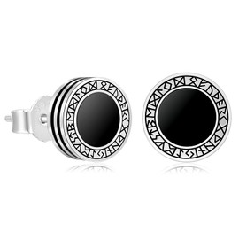 KRKC&CO Black Earrings Stud for Men, 925 Sterling Silver Hypoallergenic
